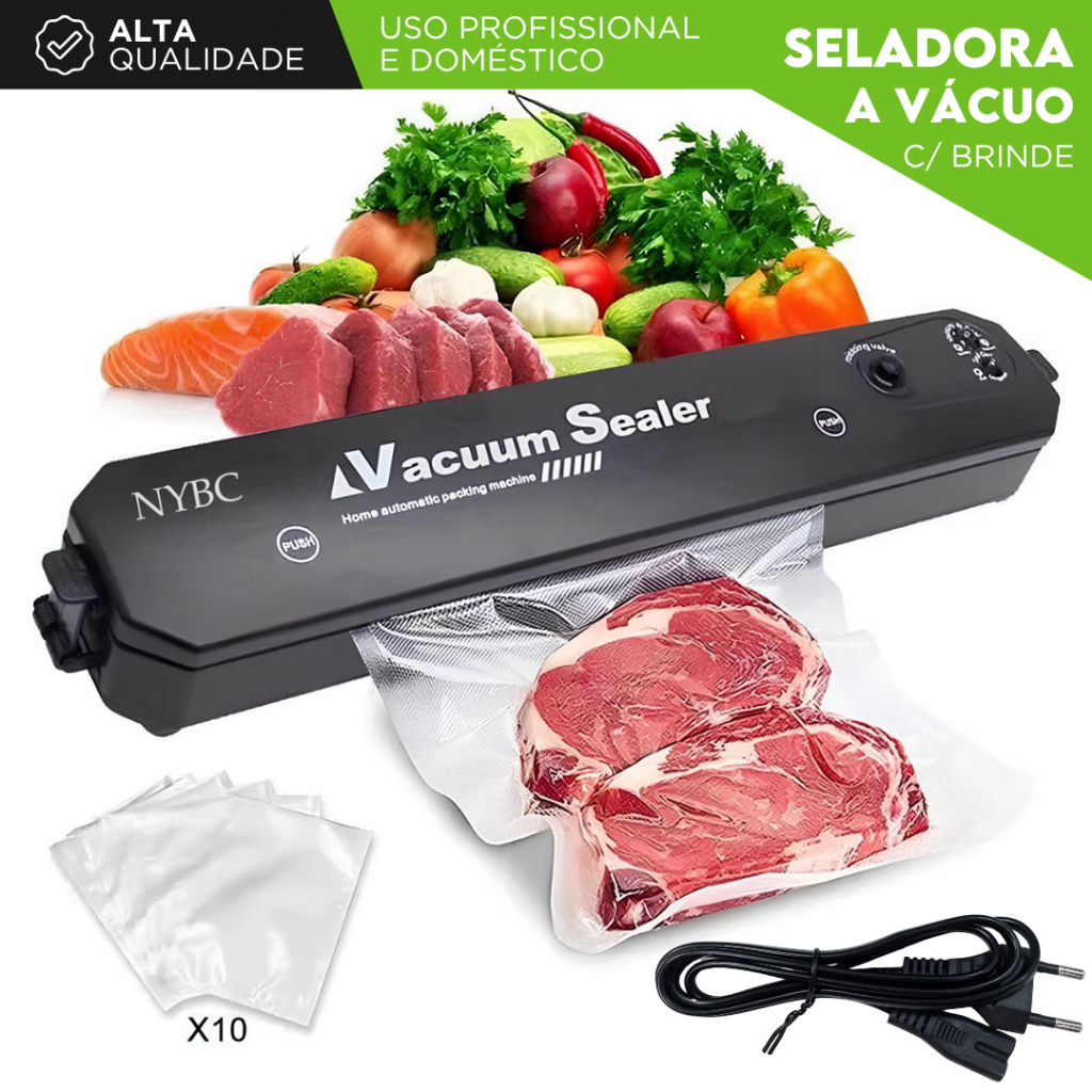 Seladora a Vácuo Doméstica – Bivolt Vedação Hermética | Para Conservar Alimentos | Com 10 Sacos - SH
