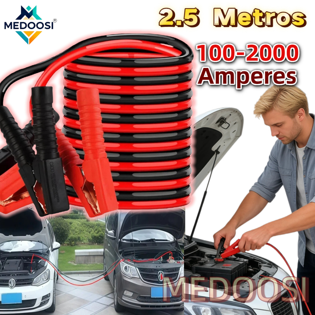 MEDOOSI Carro Cabo Chupeta 100-2000 Amperes Alta Corrente 2.5 Metros -Cabo Partida Carga Bateria Reforçado Universal