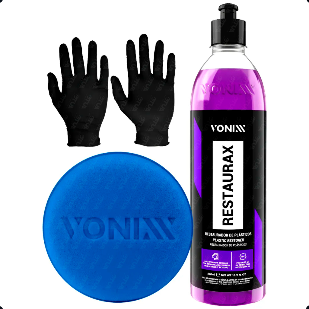Kit Restaurador De Plástico Restaurax Vonixx Painel Revitalizador + Aplicador Vonixx e Luva