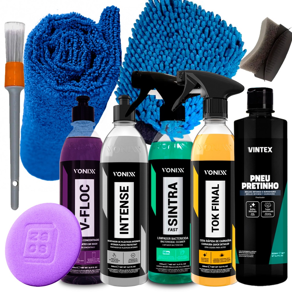 Kit Lavagem Shampoo v-floc Cera Tok Final Intense Sintra Fast pneu pretinho Vonix