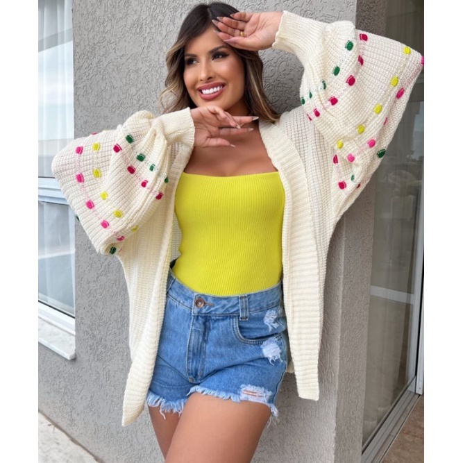 Casaco Feminino de tricot Poa Manga Pipoquinha