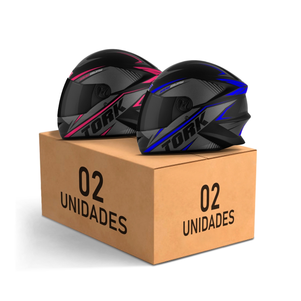 Kit 2 Capacetes R8 Fechado Moto Viseira fumê Cores Rosa Azul Prata Vermelho