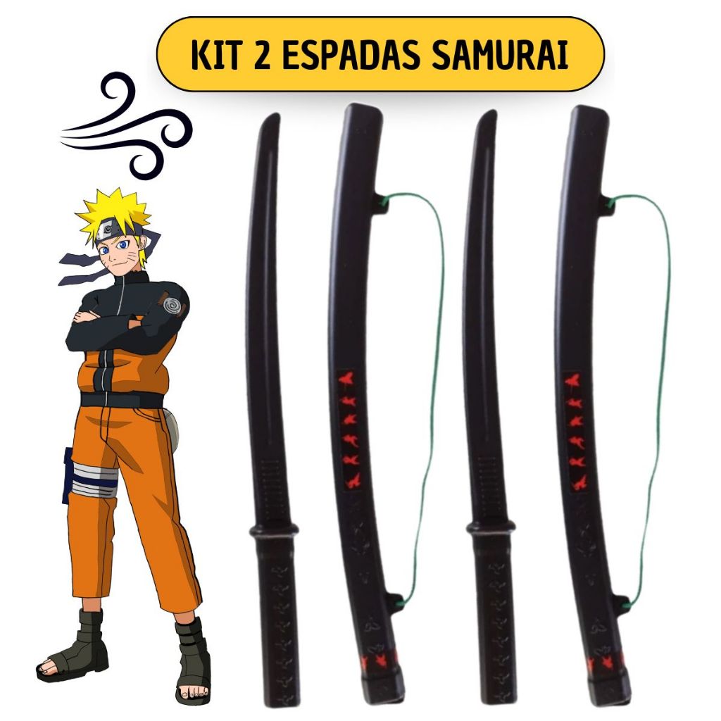 Kit C/ 2 Espadas Brinquedo Ninja Samurai Infantil + Bainha