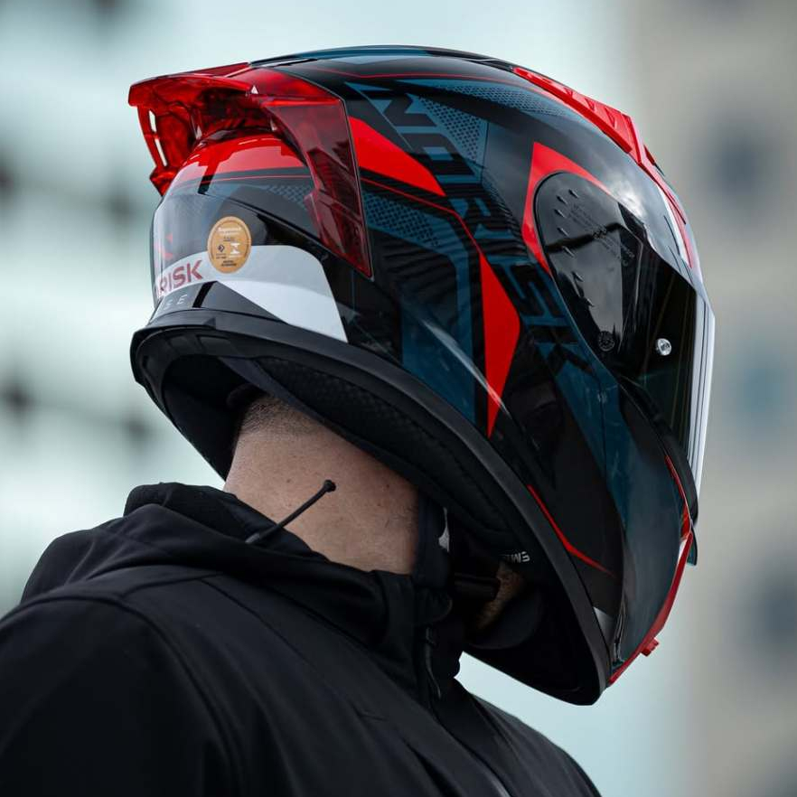 Capacete Norisk Flow Pulse Azul Vermelho Esportivo C/ Viseira Transparente Viseira Escura Aerofólio