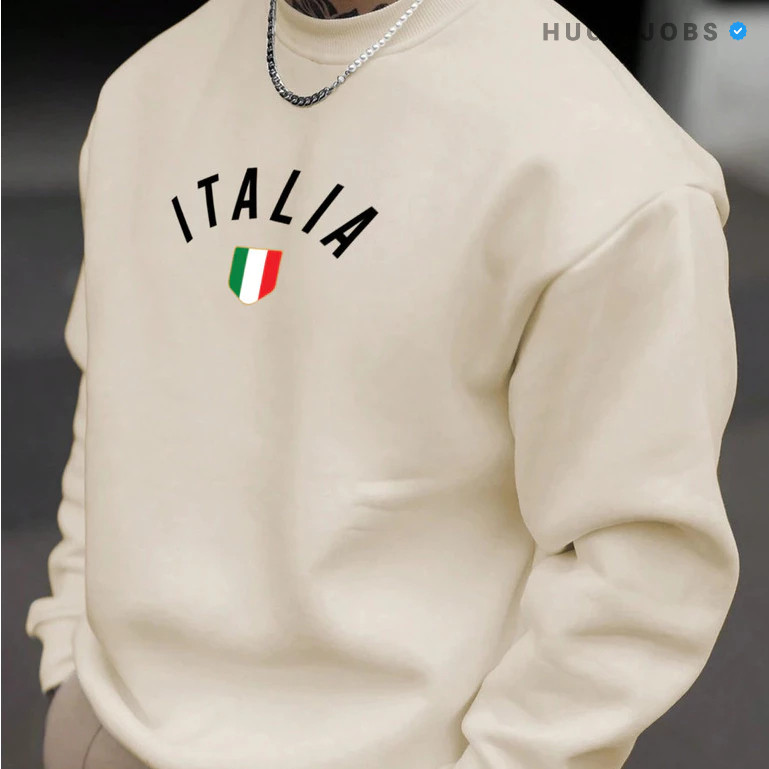 Moletom Blusa de Frio Gola Redonda com Estampa Itália