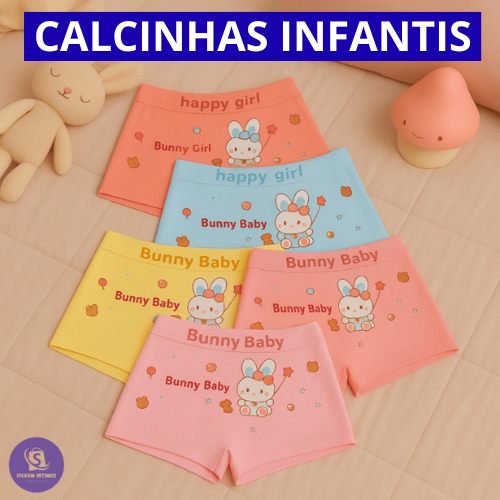 Kit Calcinhas Boxer Infantil Estampada Respirável Cores Sortidas