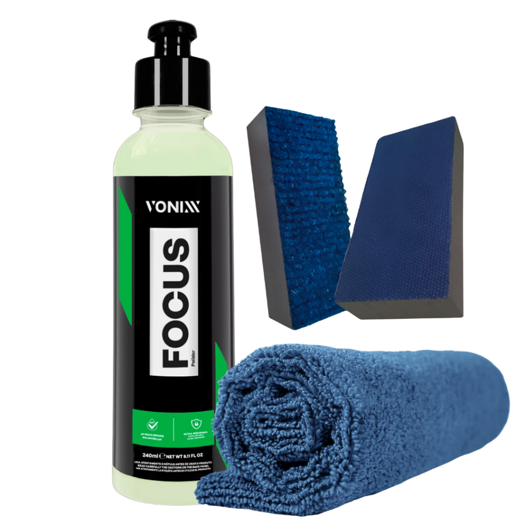 Kit Vonixx Focus 240ml com Aplicadores e Flanela – Proteção e Renovação de Superfícies Internas