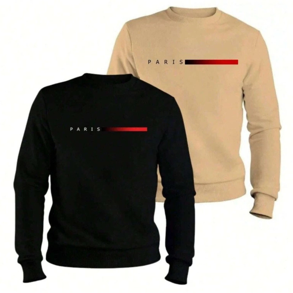 Kit 2 Blusas Moletom Paris Gola Redonda Blusa De Frio Algodão Casaco Feminino Masculino