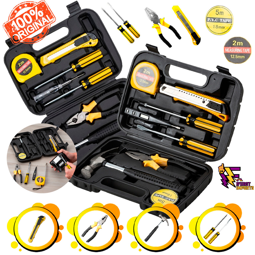 Kit Maleta Estojo De Ferramentas Reparos 8 Peças Martelo Resistente Versátil