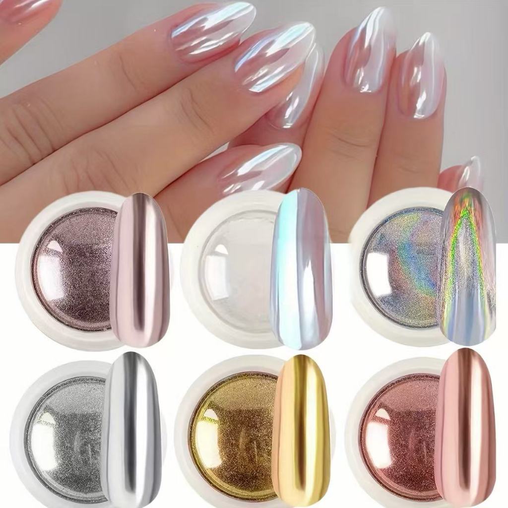 Kit 6 Pó Cromo Metalizado Unhas Cromado Decoração