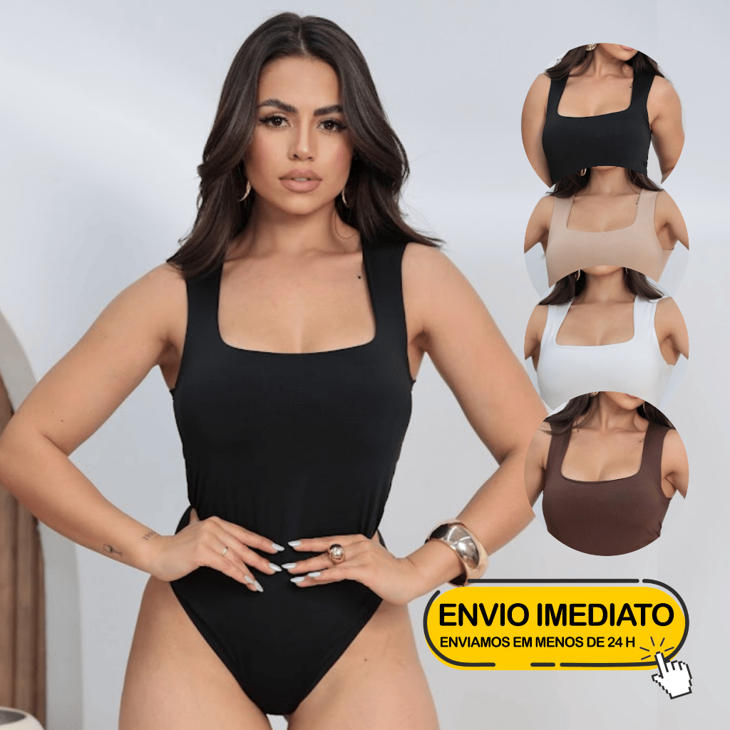 Body Collant Feminino Regata Blusa Decote Quadrado Com Forro Estilo Blogueira Elegante