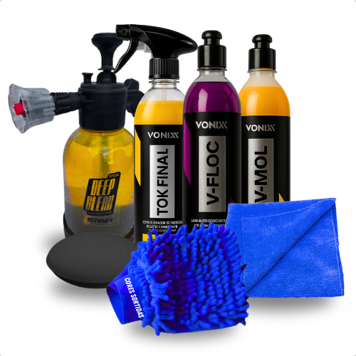 Kit de Limpeza Automotiva Vonixx Snow Foam Luva de Microfibra Vfloc Vmol Tok Final Prizm Snow Foam Flanela Aplicador