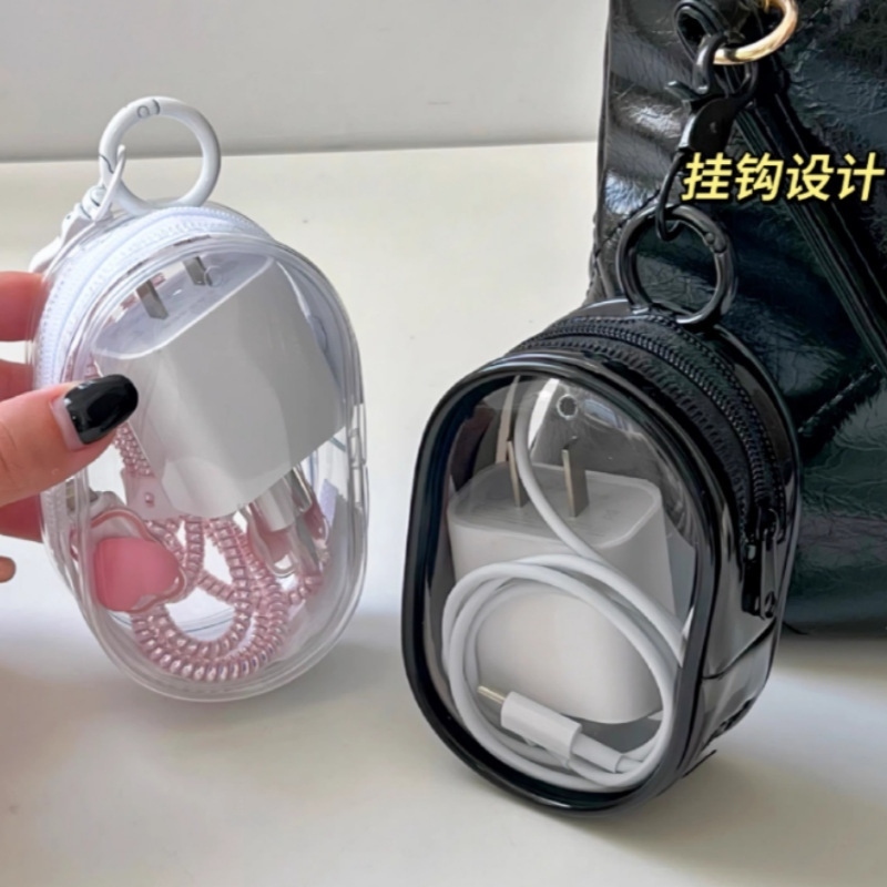 Mini Bolsa Portátil Com Ziper Transparente Estojo para Fone de ouvido Carregador