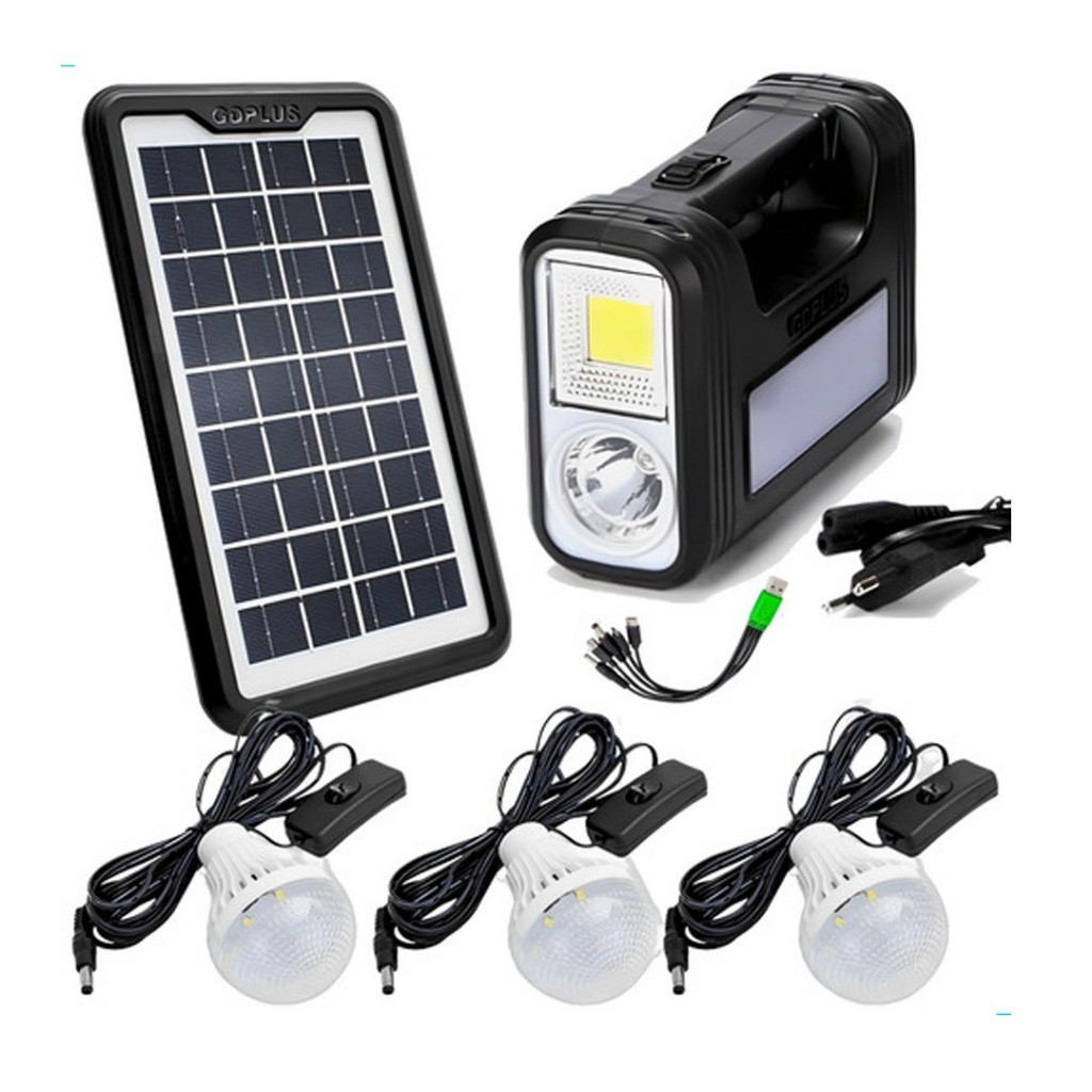 Kit Bateria Solar Portatil Painel Led com 3 Lampadas  Acampamento/ Pesca