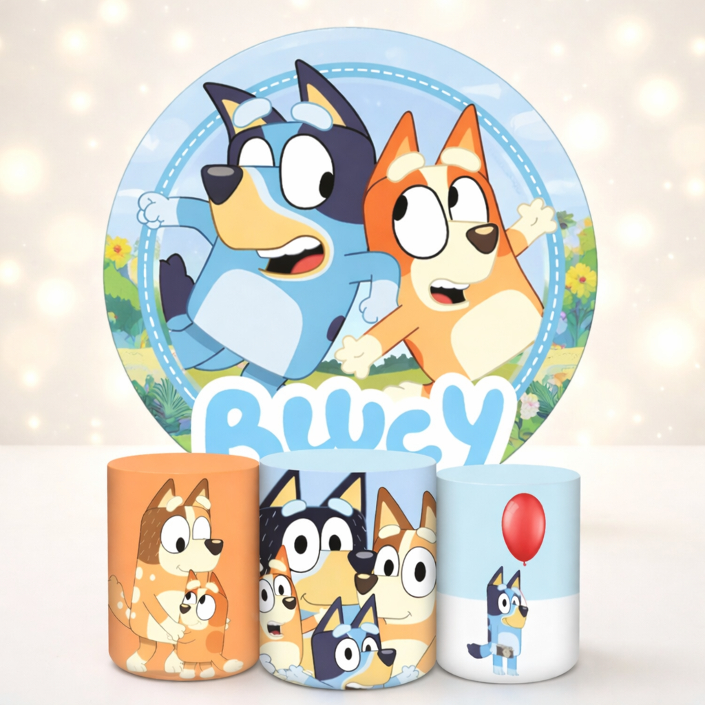 Capa De Painel Redondo + 3 Capas De Cilindro Sublimado Tema Bluey