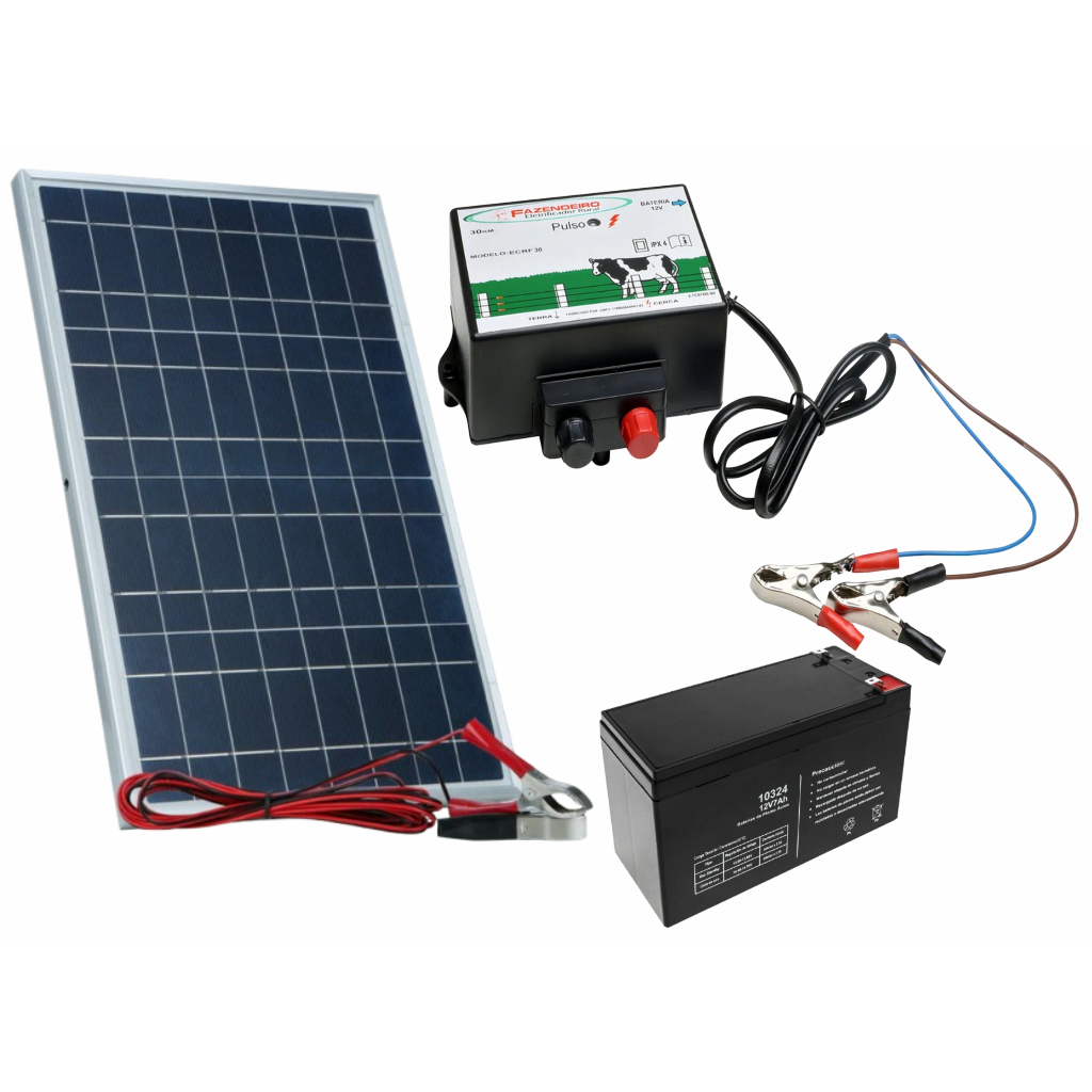 01 Fazndeiro 12V 30k + Painel solar 10w c/ cabeamento + bateria 12V