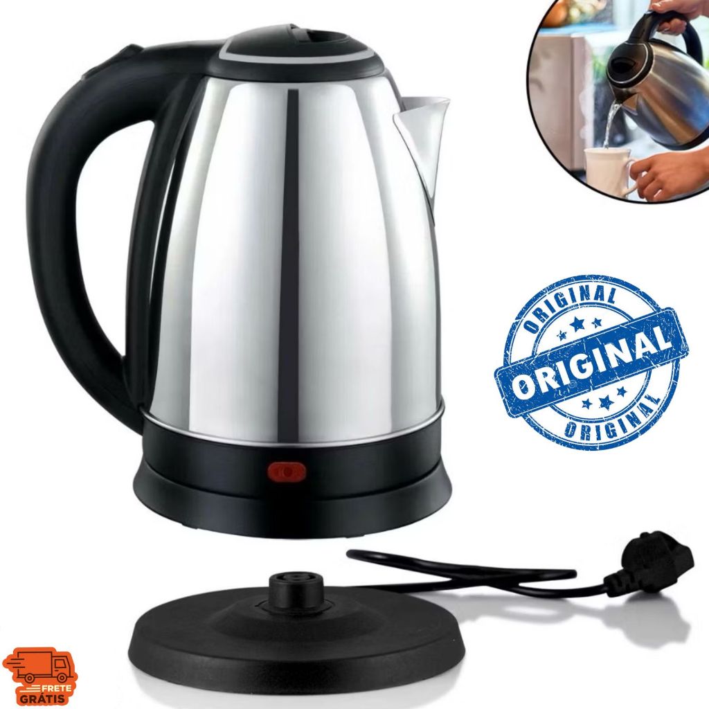 Chaleira Elétrica Aço Inox 1.8L 110V/220V Luz Indicadora Ferve Rápido Água Tampa Desliga Automático