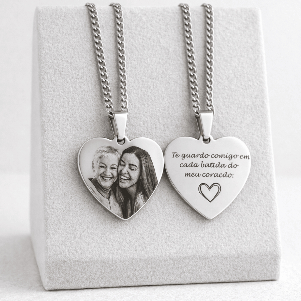 Colar medalha personalizada Foto gravação a laser Família Amor Avó Pai Mãe Namorado Casal