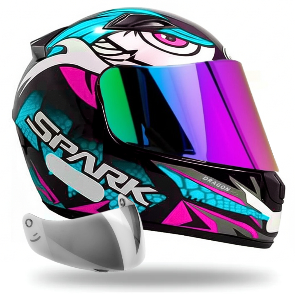Capacete Ebf Spark Dragon Preto Tiffany Mais Viseira Camaleão