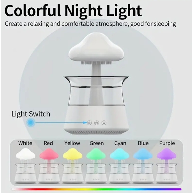 Umidificador Difusor De Aroma design Nuvem e Chuva 7 Cores Luz Noturna Doméstica E 2 Litros Qualidade e Eficaz