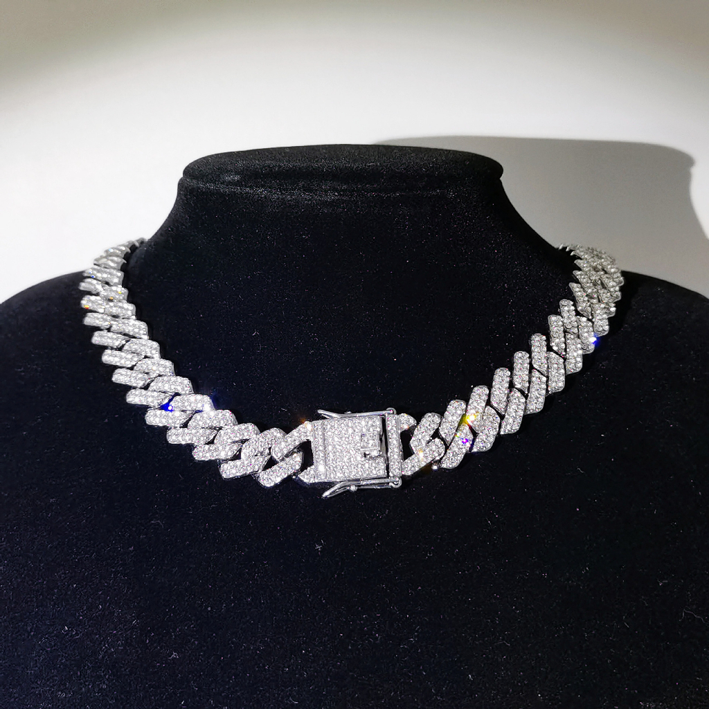 Novo Corrente Cravejada Colar De Hip-Hop Europeu E Americano De 14Mm Corrente Cubana Trendsetter Com Pulseira De Diamant