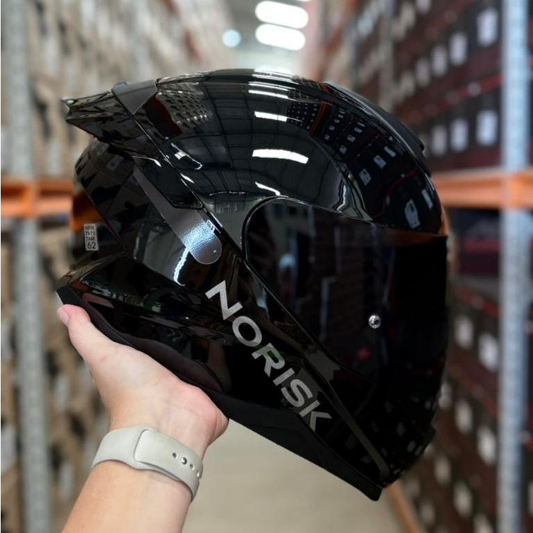 Capacete Moto Norisk Razor Black Edition Preto Brilho 2 Viseiras Fume Cristal + Aerofolio Narigueira