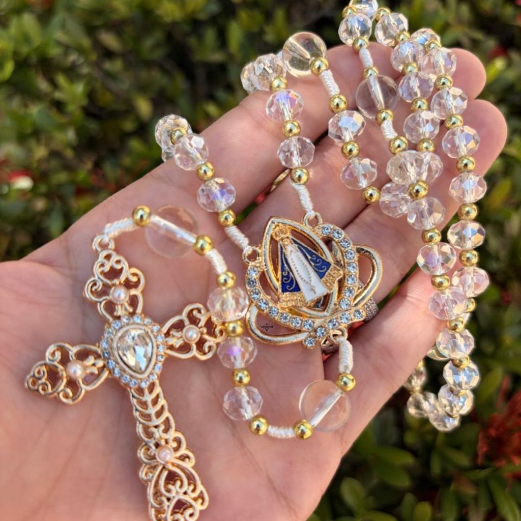 Terço de Luxo Nossa Senhora Aparecida Cristais Facetados