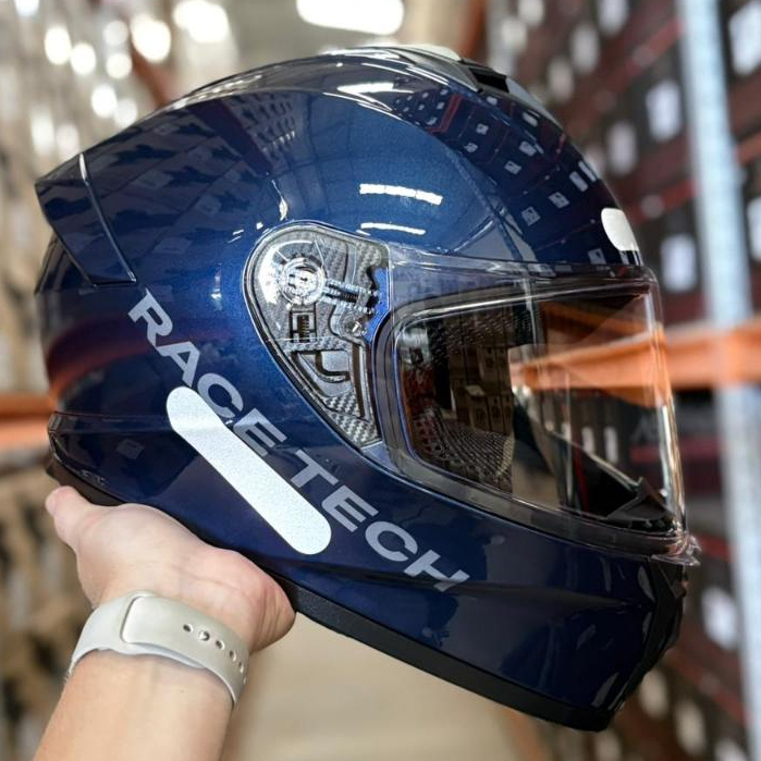 Capacete Race Tech Hit Azul Brilhante Fechado + narigueira masculino feminino Original Novo