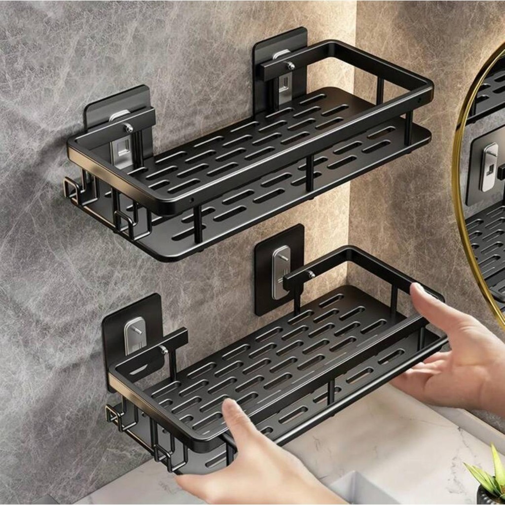 Suporte  prateleira Shampoo Sabonete Banheiro Adesivo Parede Box Luxo Cor Preto alumínio