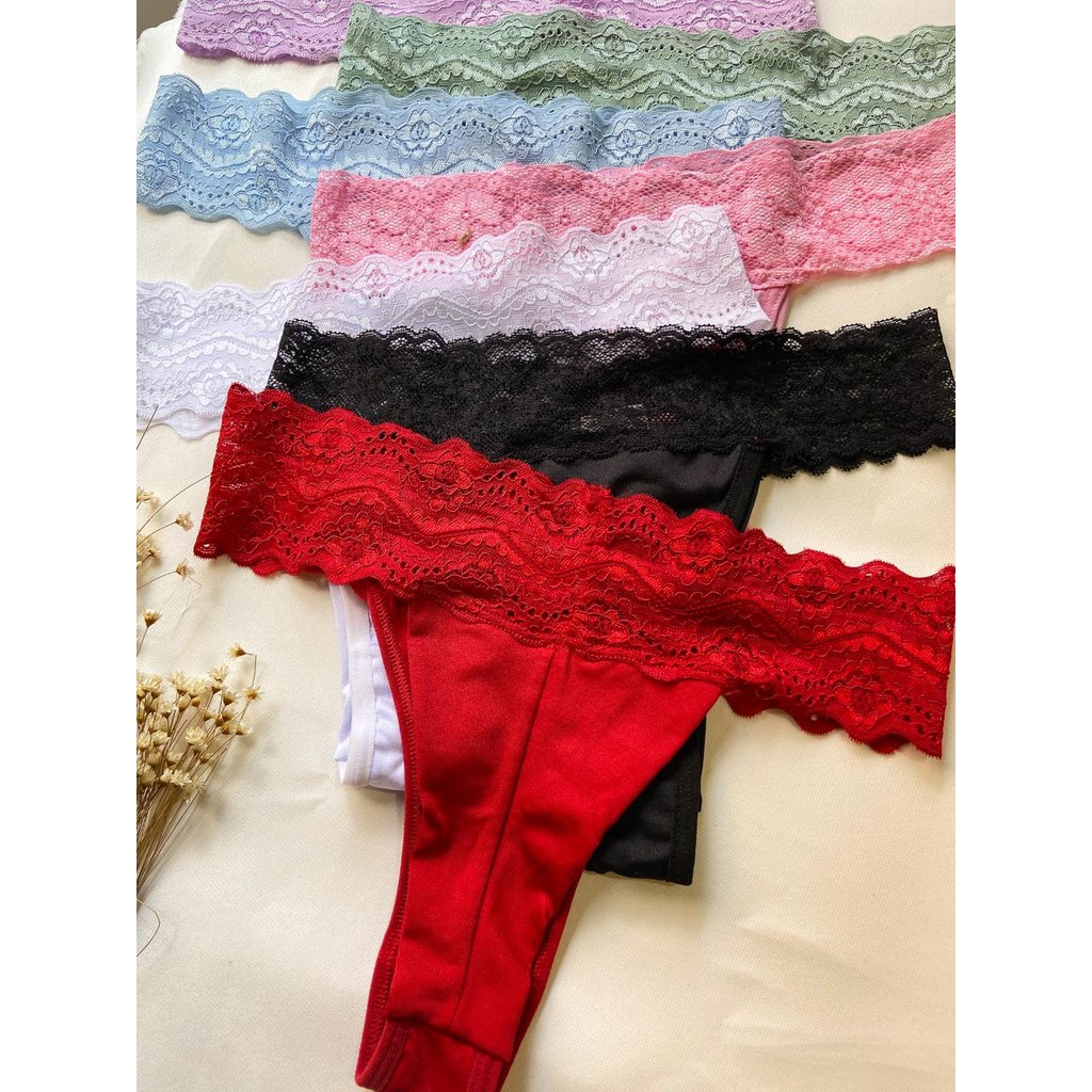 Kit Calcinha PÉROLA Tanga Fio Duplo Sexy Alta Qualidade Renda Elástica