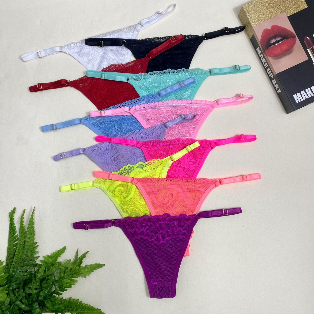 Kit 5 Calcinha Fio Dental Sexy de Renda Calcinhas Com Regulagem Feminina Tanga Sensual