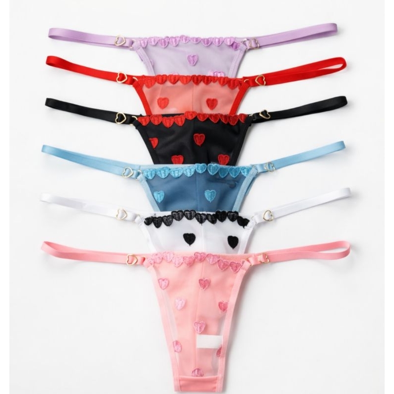 Kit Calcinha Fio duplo empina bumbum bordado de coração fio Dental conforto sensual alça regulável