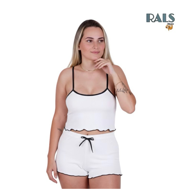 Conjunto de Pijama Baby Doll, Short Dool de Cropped e Shortinhos feminino Blogueirinha