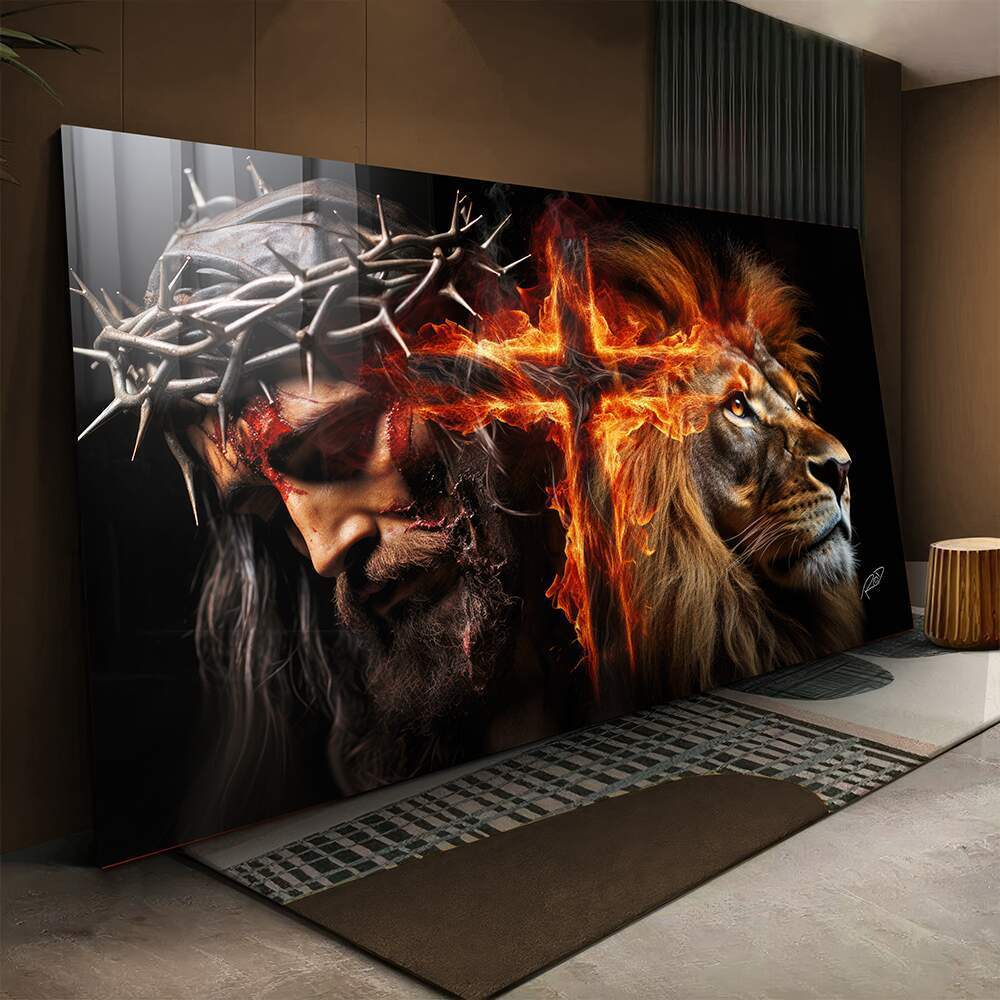 Quadro Decorativo Família de Judá com cruz pegando fogo Casa Sala Quarto