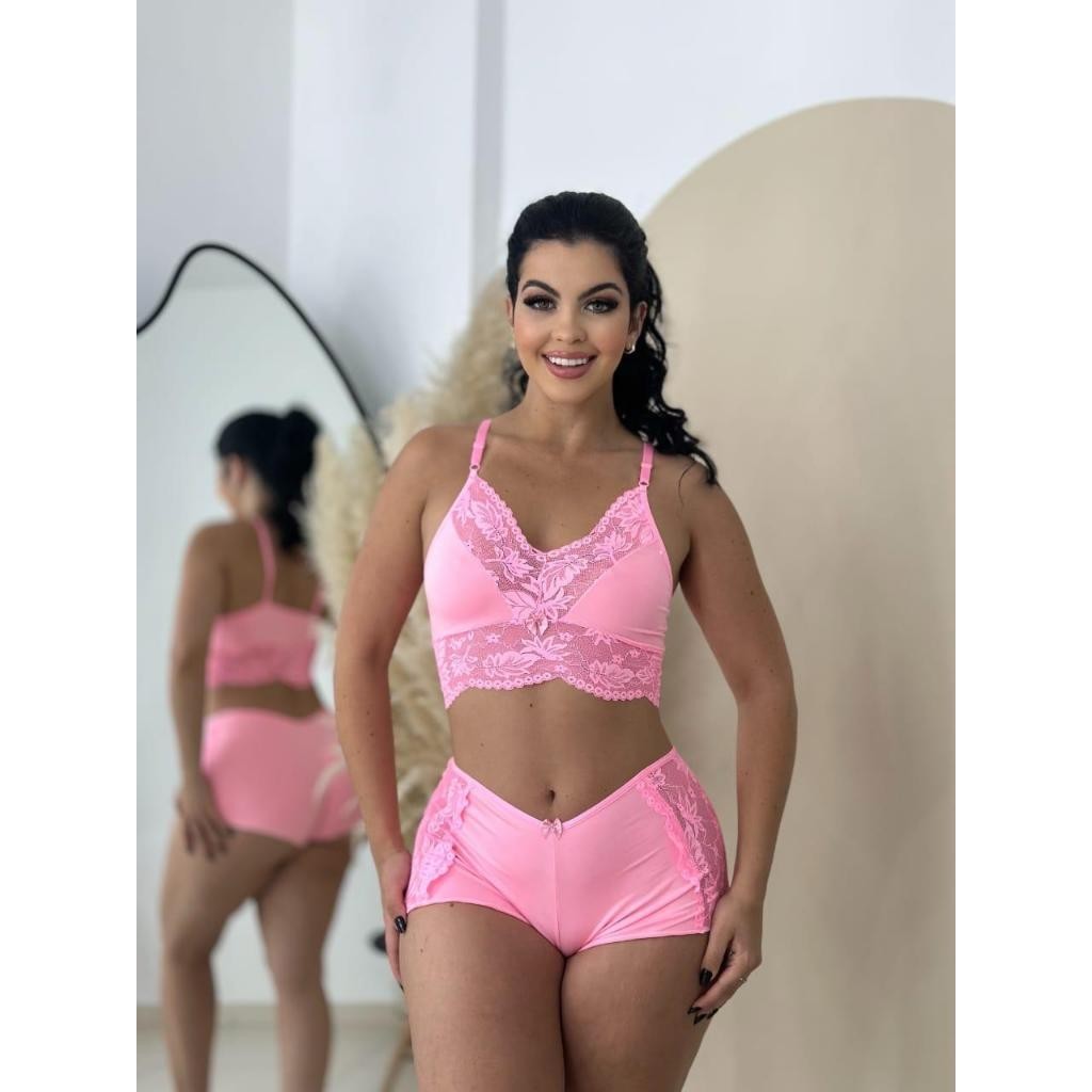 Baby doll feminino sexy com detalhes em renda roupa de dormir linha noite pijama curto