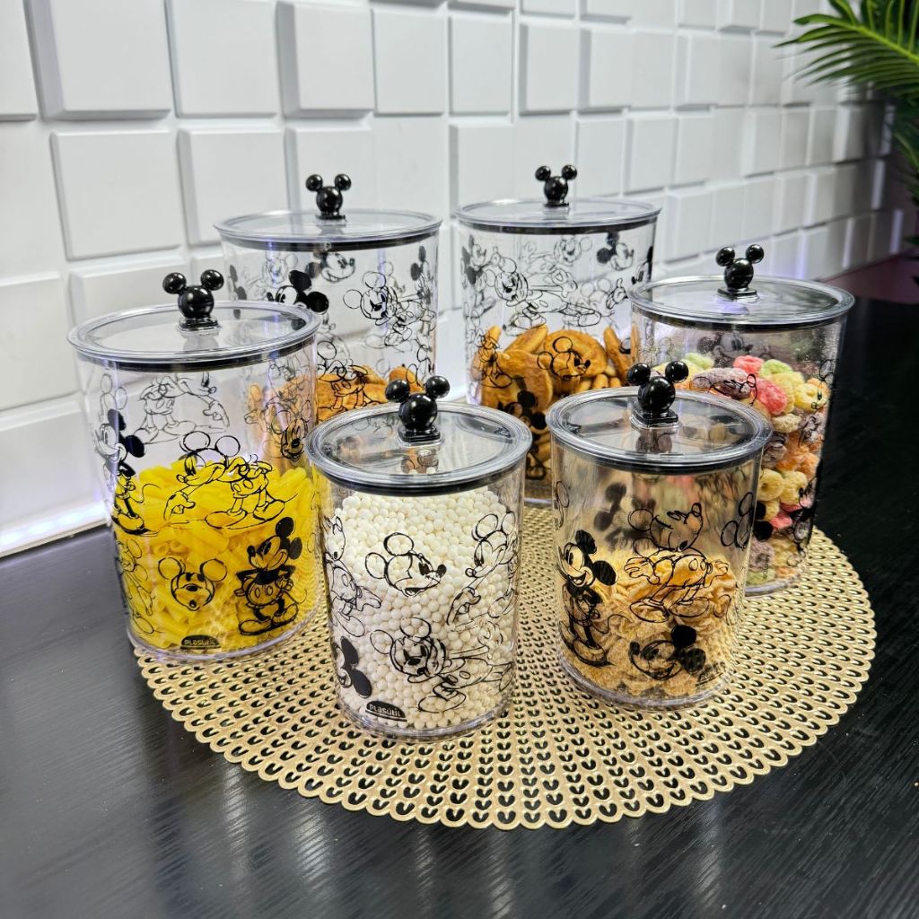 Potes Herméticos Mickey Mouse com Tampa Decorativa - Potes Transparente para Armazenamento, Estampados com Mick