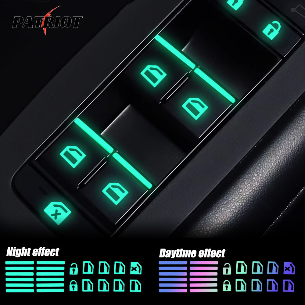 Lembrete Universal Noturno Brilhante-Decalques De Interruptor De Elevação De Janelas Fluorescentes-Acessórios De Estilo Interior De Carro-1 Conjunto De Adesivos De Botão Luminoso Multicolor Para
