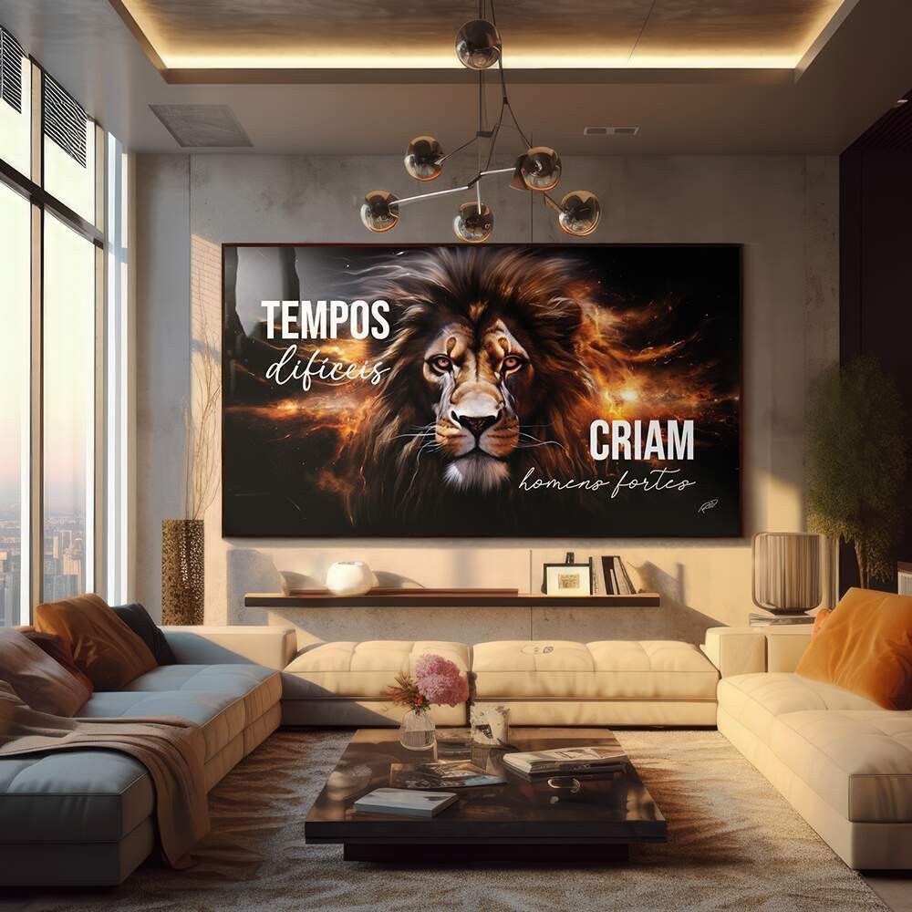 Quadro Decorativo 110x80cm Leão Frase Motivacional Luxo Casa Sala Quarto De Grande