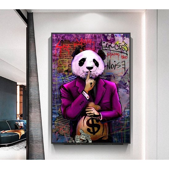 Quadro Placa Decorativa Panda Gangster Moneys 90 x 70cm