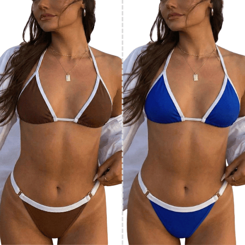 Conjunto Biquini Marquinha Fita Feminino Fio Dental Suplex Regulagem Cortininha Bronze Virginia