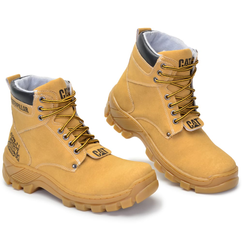 Bota Coturno CAT Casual Bege Couro Ecológico