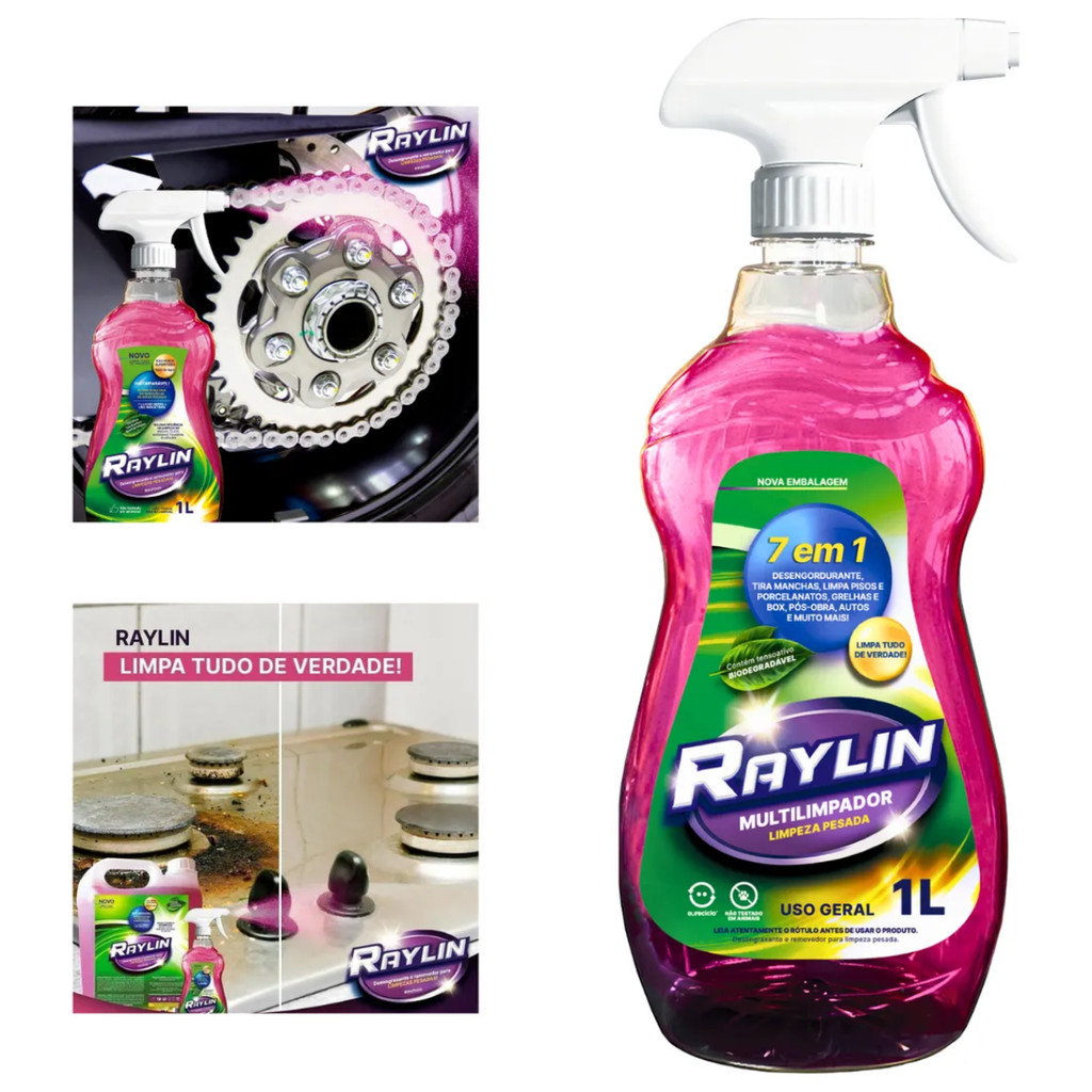 Limpador Multiuso Raylin 1 Litro Desengordurante Limpeza Pesada