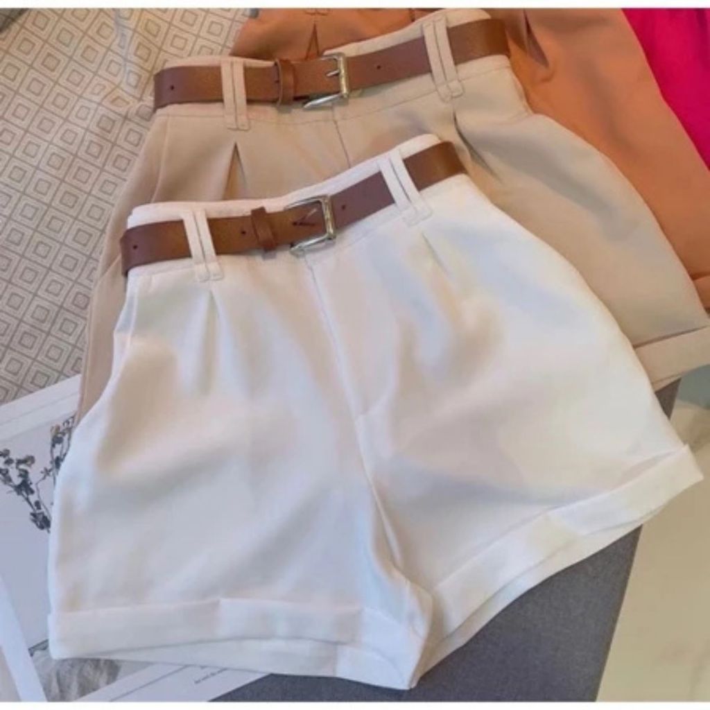 Kit 2 Shorts Alfaiataria Feminina Social Cintura Alta Disfarça Barriga