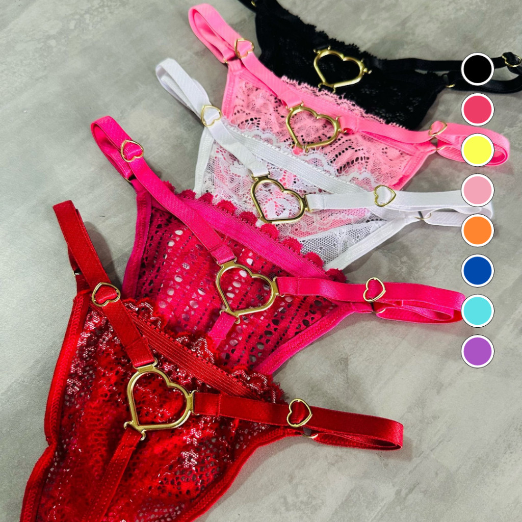 Kit Calcinhas Tanga Fio Dental Sexy Lingerie com Coração Regulagem Feminino