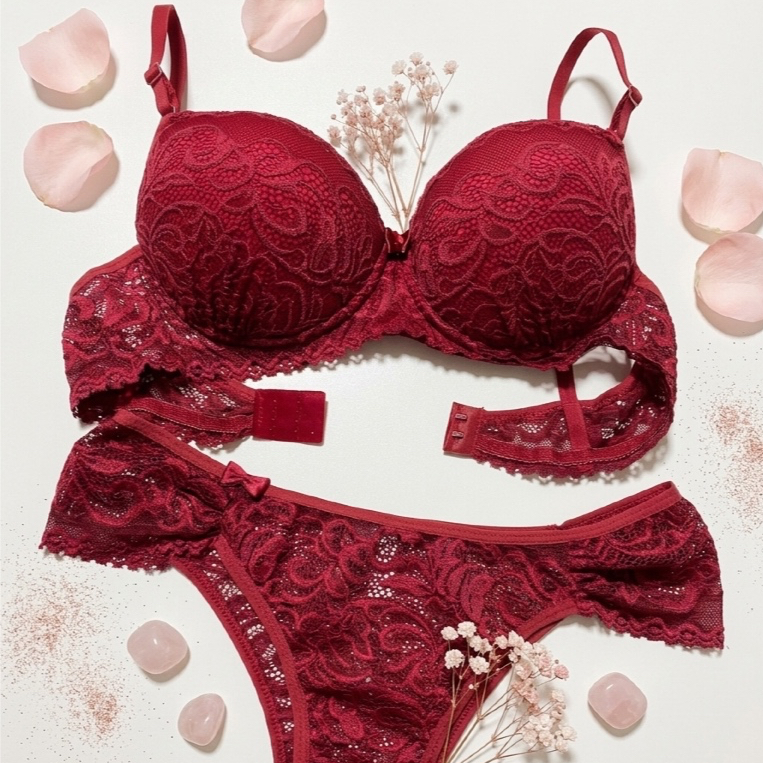 Conjunto Lingerie Sensual Renda Feminina com Bojo Sutiã + Calcinha Sexy Confortável Moda Íntima