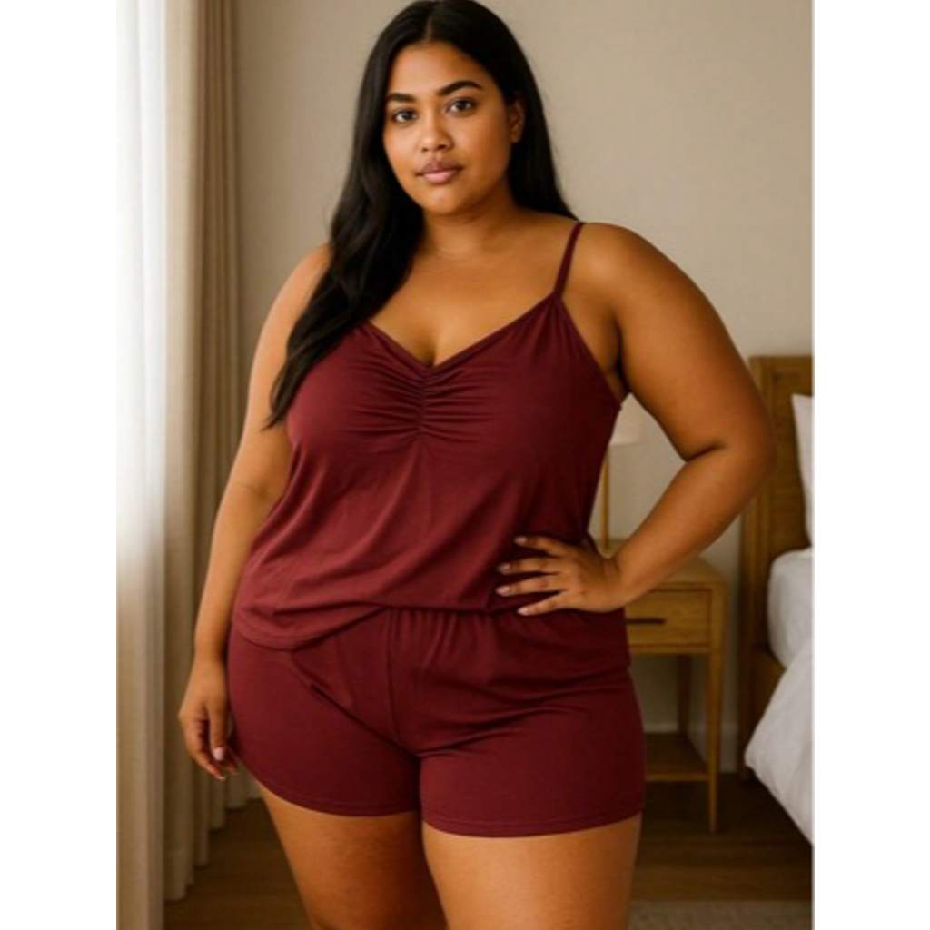 Conjunto de Baby Doll Plus Size em Poliéster Liso Short Feminino Adulto Conforto ao Dormir.