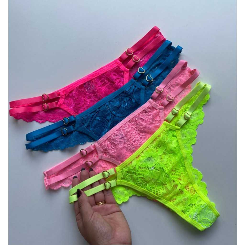 Kit 3 Tangas Calcinha Coração Rendada Fio Calsinha Sensual Feminina Lingerie