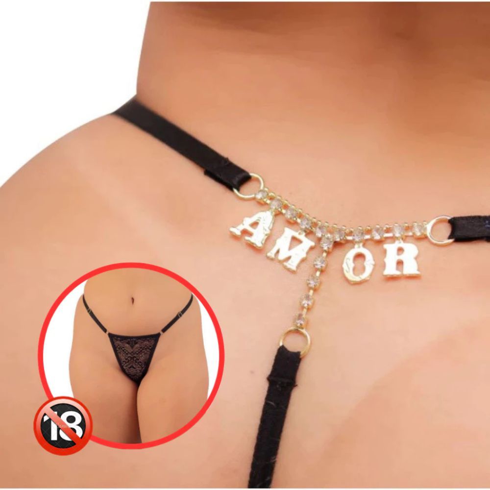 Calcinha Fio Dental Frase Letras Tanga Com Metal Dourado Moda Íntima Feminina Lingerie Elegante