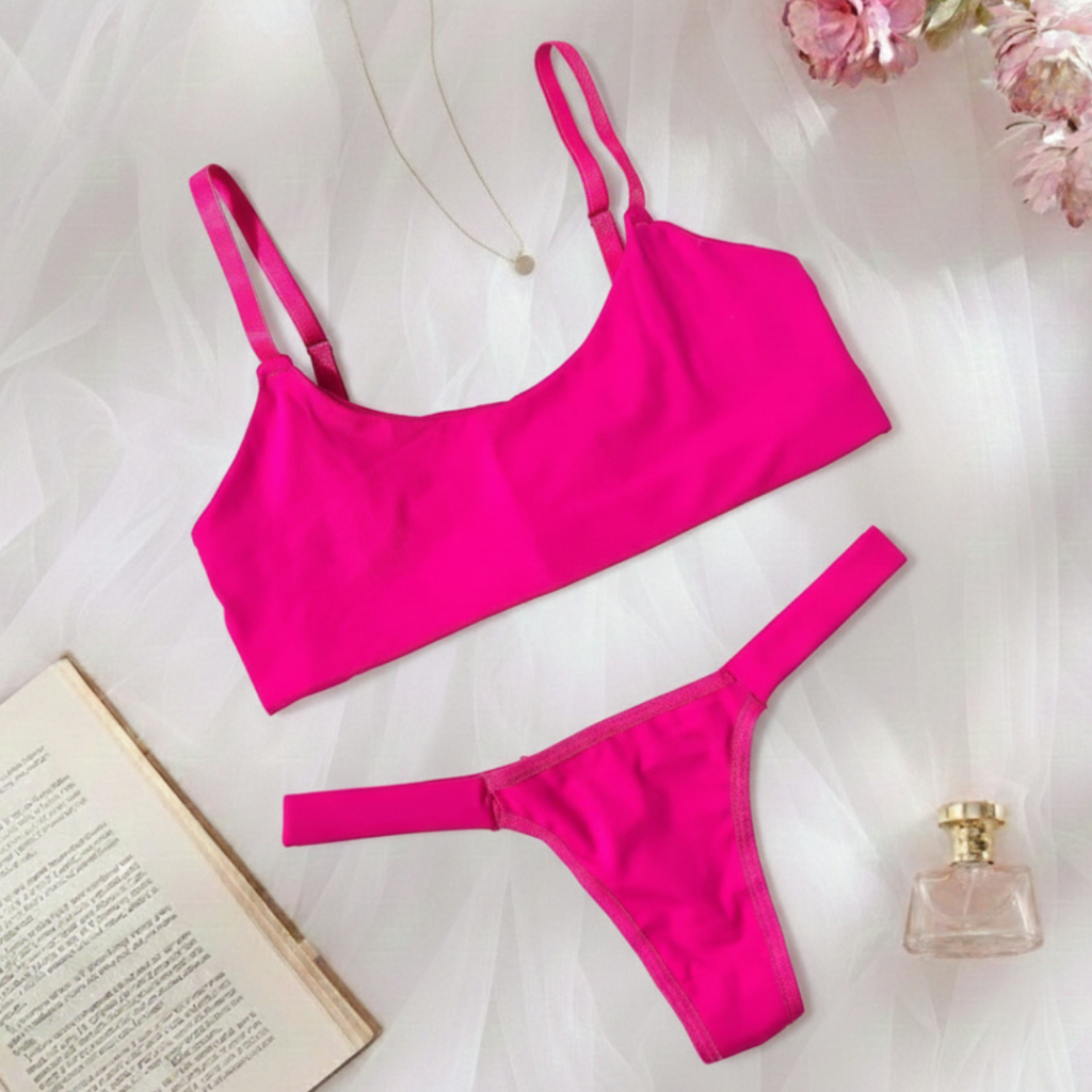 Conjunto Feminino POLIAMIDA Biquini Calcinha Fio Duplo e Top Conforto Lingerie Moda Praia