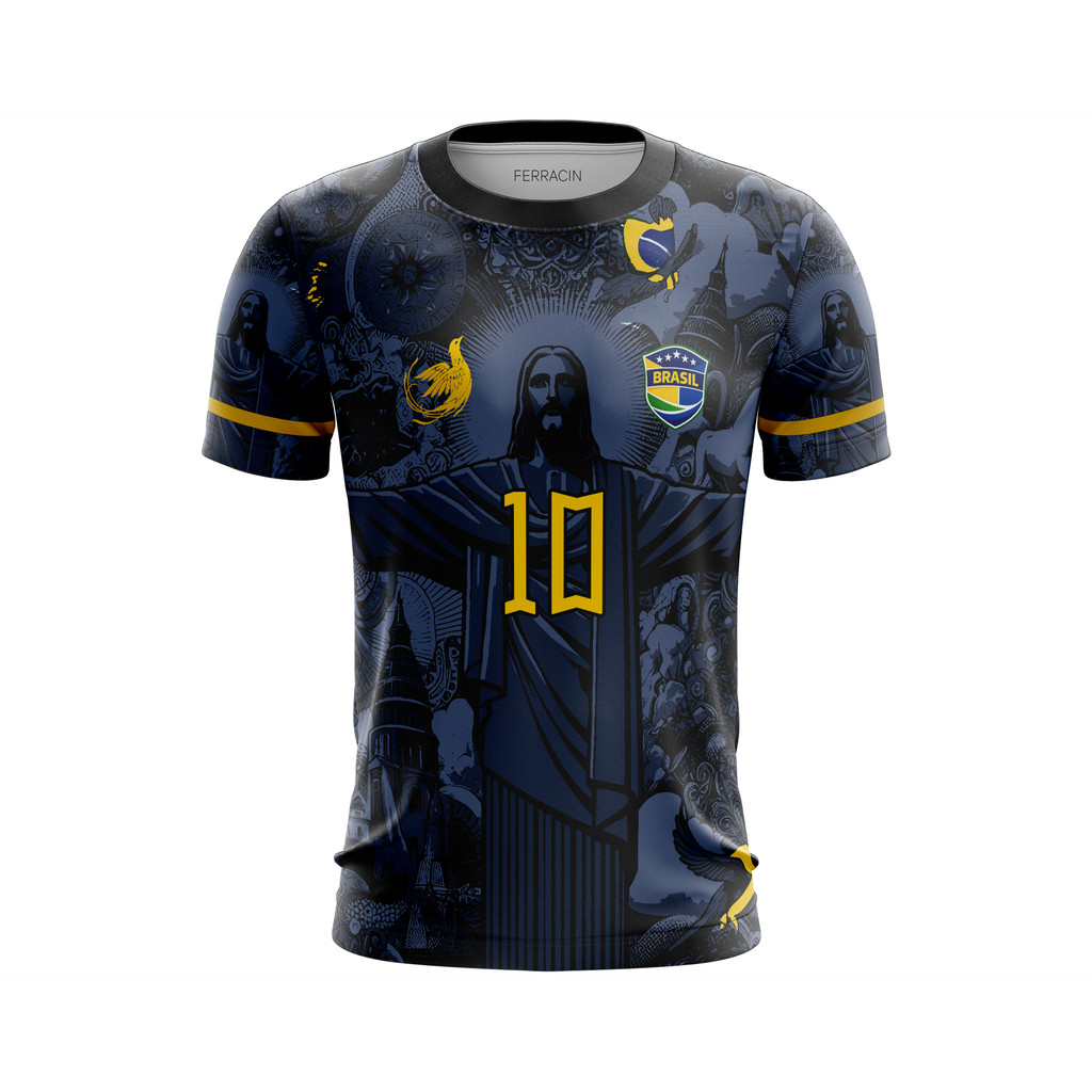 Camisa Brasil Copa Estilo Torcedor Cristo Redentor Preta 26
